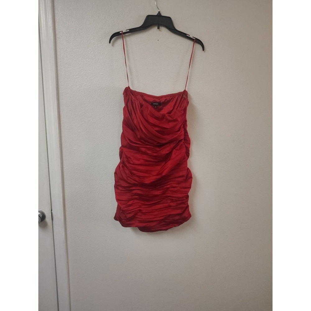 Express Red Satin Ruched Strapless Cocktail Dress Womens Size 10 Bodycon Party
